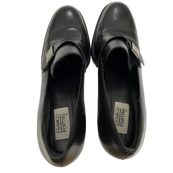 Franco Fortini Black Leather Heeled Loafer Slip on Shoes Office Career Womens 11 - Picture 6 of 10
